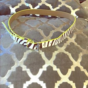 Zebra print calf hair belt with lime trim